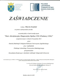 zaświadczenie Kurs Akredytacyjny diagnostyka ogólna USG